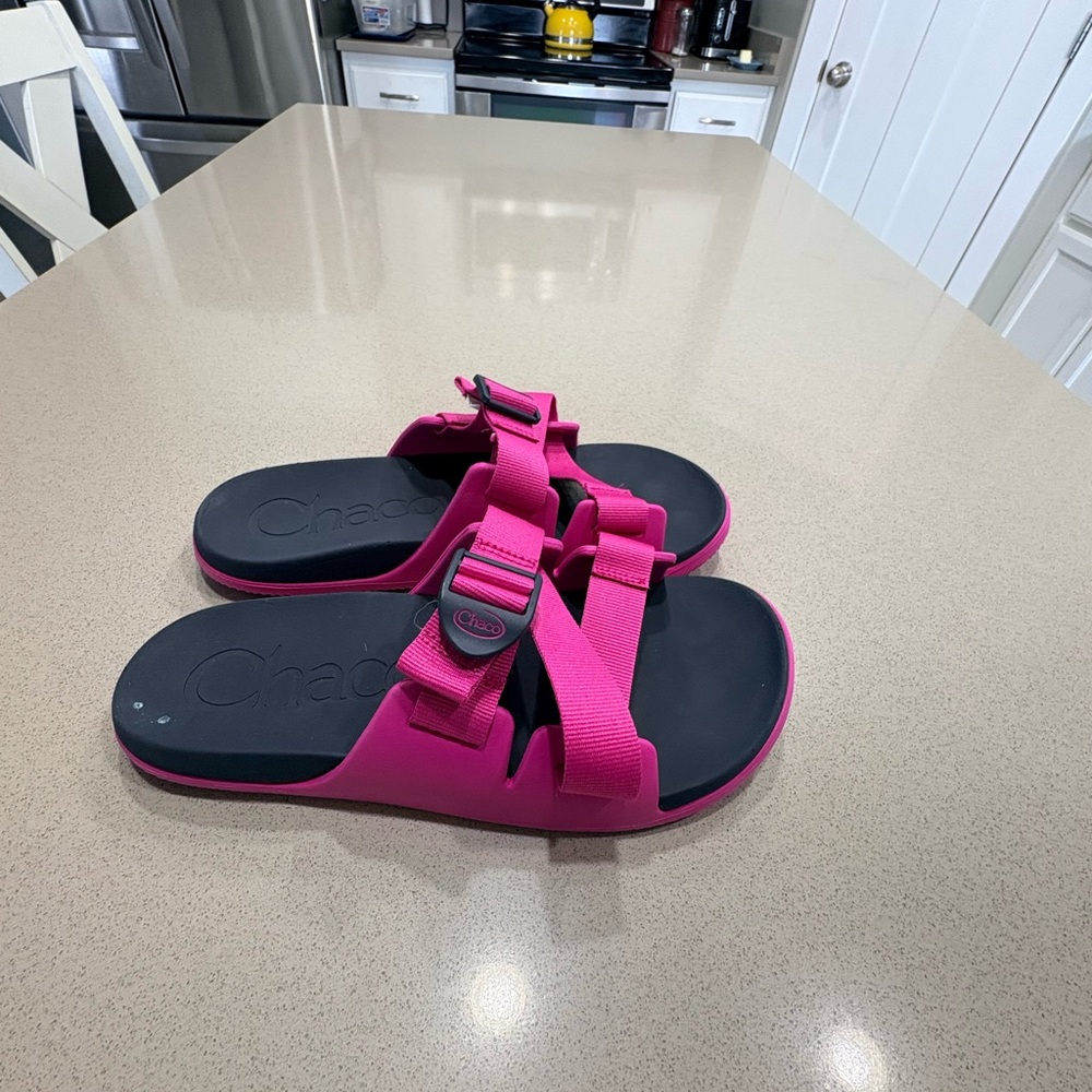 Chaco Pink and Black Slide Sandals - Picture 4 of 9